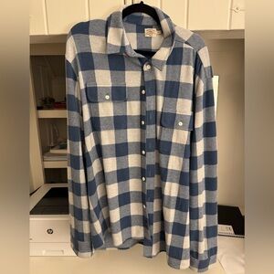 Faherty Men’s XXL Blue and Cream Plaid Flannel Shirt